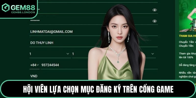 Hội viên lựa chọn mục đăng ký trên cổng game