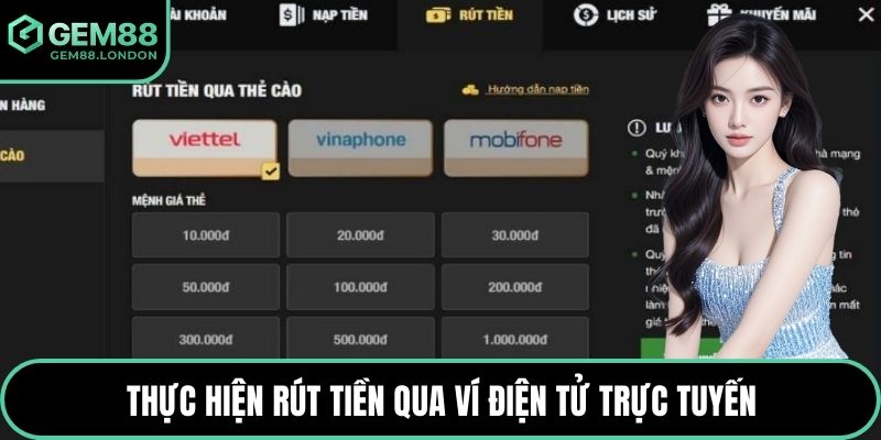 Thực hiện rút tiền qua ví điện tử trực tuyến